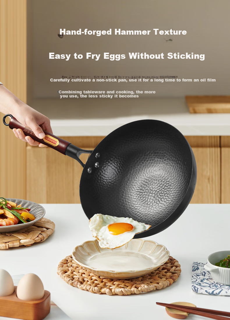 OLOFE Mini Small Iron Wok, Zhangqiu Hammering Craft, Non-Coated, for 1-3 People, Baby Food Cooking Pan, Refined Iron, 26cm 3