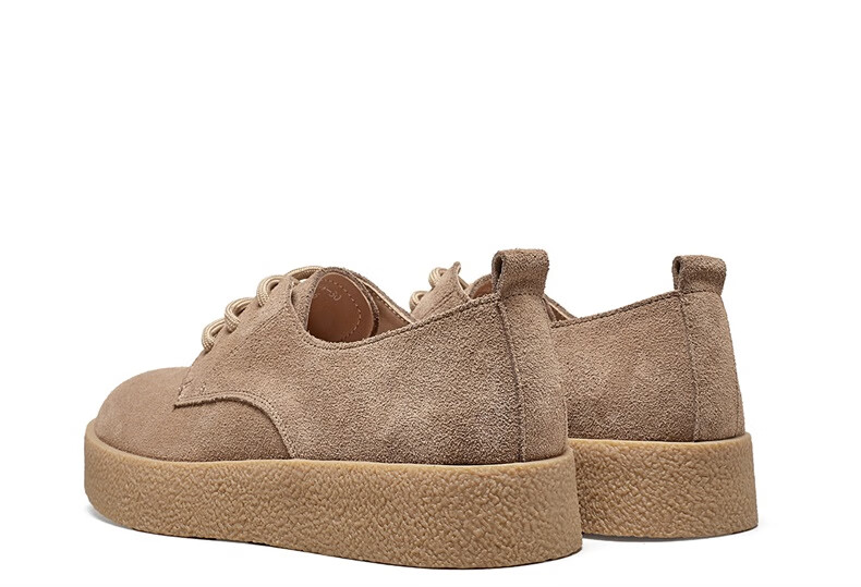 Yierkang Women's Shoes, Retro Work Boots, Japanese-Style Leather Shoes, Yadan Thick-Soled Casual Flats, 27169W, Khaki, Size 39 8
