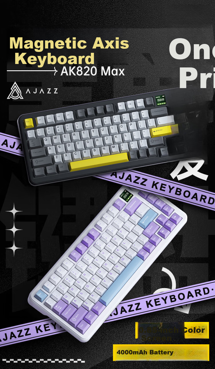 AJAZZ AK820V2 81-Key Magnetic Axis Keyboard Star Flash Dynamic 0.001RT Esports Valorant Gaming Keyboard CNC Metal Knob Side-Engraved Black Ice Island Magnetic Axis 1