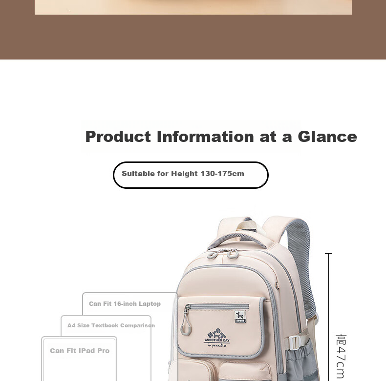ZUONU Middle School Backpack for Girls And Boys, Lightweight Spine Protection High School Backpack with Large Capacity, Wear-Resistant And Tear-Resistant Travel Backpack Rice Dumpling Color 5