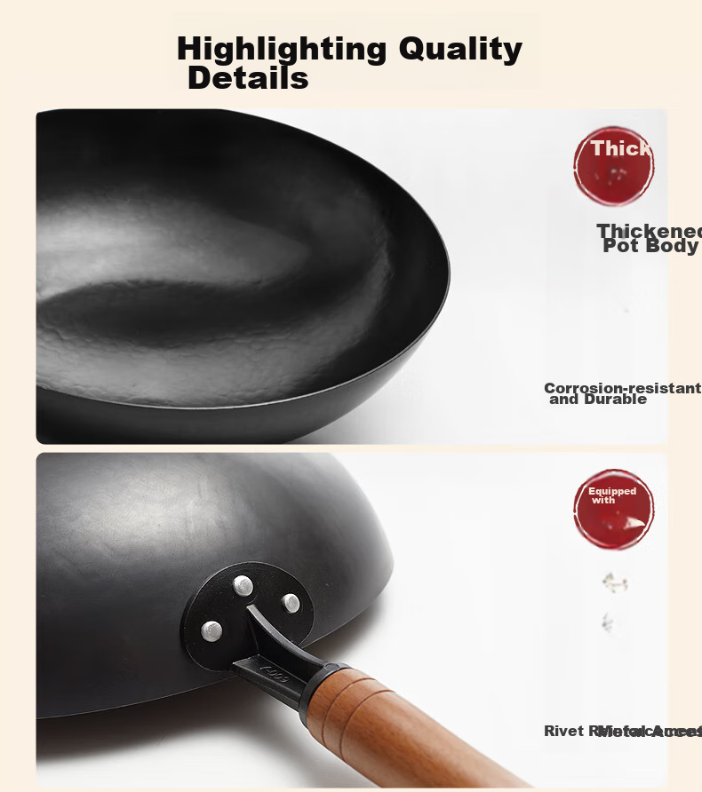 Jitiechui Iron Wok Pan, Non-Stick Cooking Pan, Hand-Forged, No Coating, Traditional Cast Iron Pan for Gas Stove, 32cm 19