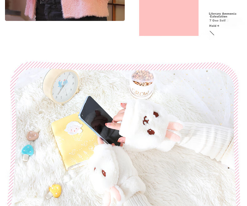 677888 Flip-Top Gloves for Women, Winter Student Cute Cycling Warm Half-Finger Christmas Gift for Girls Birthday Present 19