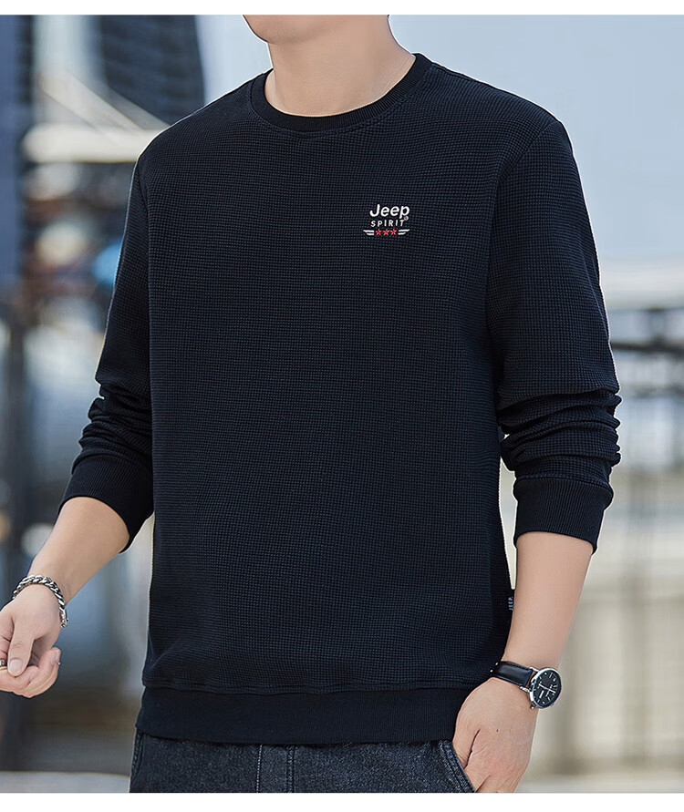 JEEP SPIRIT Men's Autumn Crew Neck Long Sleeve T-Shirt Loose Waffle Knit Base Shirt Gray M 14