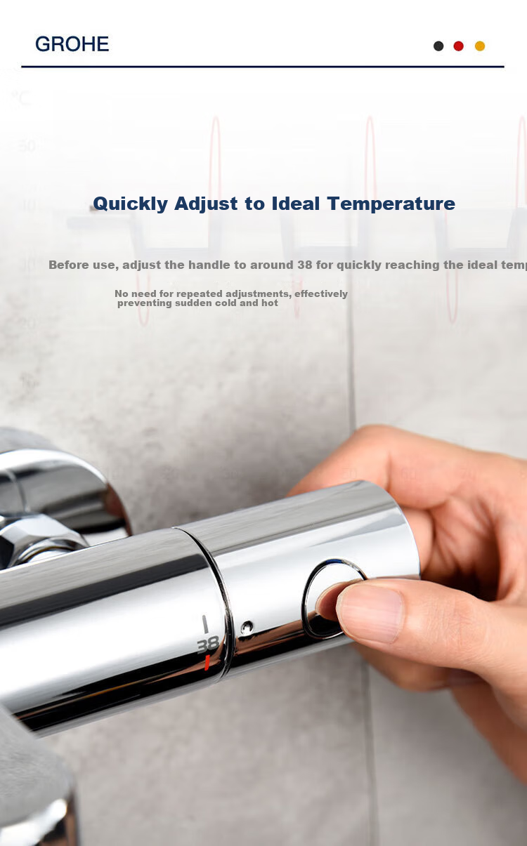 GROHE Constant Temperature Shower Set, 200MM Top Spray Air Injection Handheld Set, Constant Temperature Faucet without Bottom Outlet Water 1