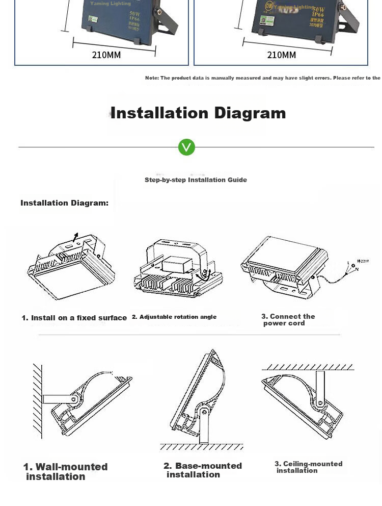 Yaming LED Floodlight, Outdoor Waterproof Signage Spotlight, High Brightness Searchlight, Construction Site Yard Flood Light, YM-7070 White Light Nano Series 3