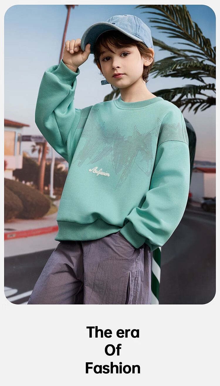 ASK JUNIOR Children's Clothing, Boys' Sweatshirt, Round Neck Long Sleeve, Autumn Pullover, Casual Versatile Top, Green, Size 170 11