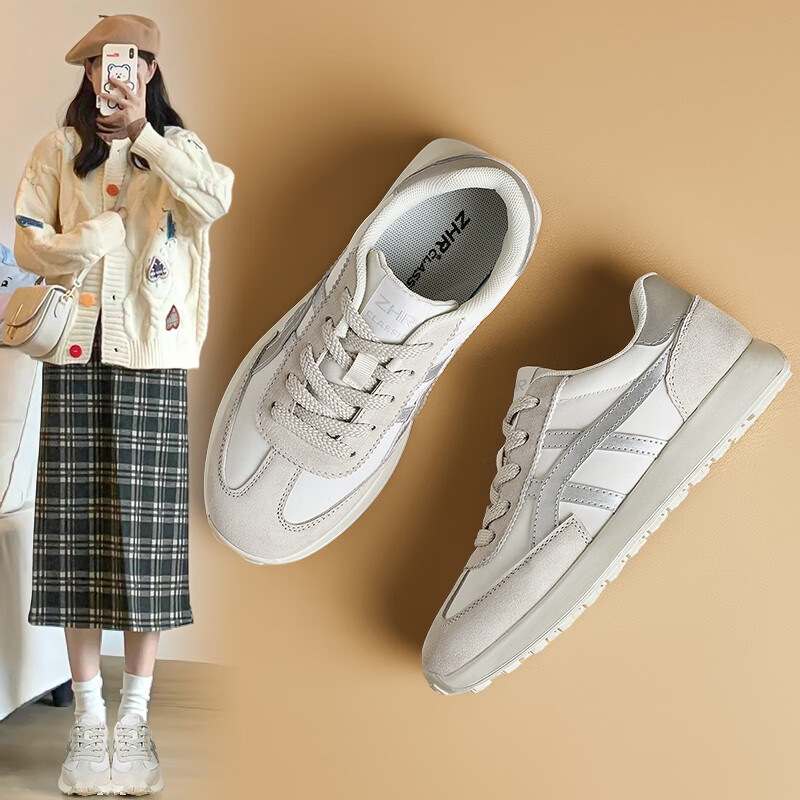 ZHR Women's Casual Shoes, Fashionable Comfortable Running Height-Increasing Shoes, Thick-Soled Versatile Training Shoes, AK199 White Silver, Size 37