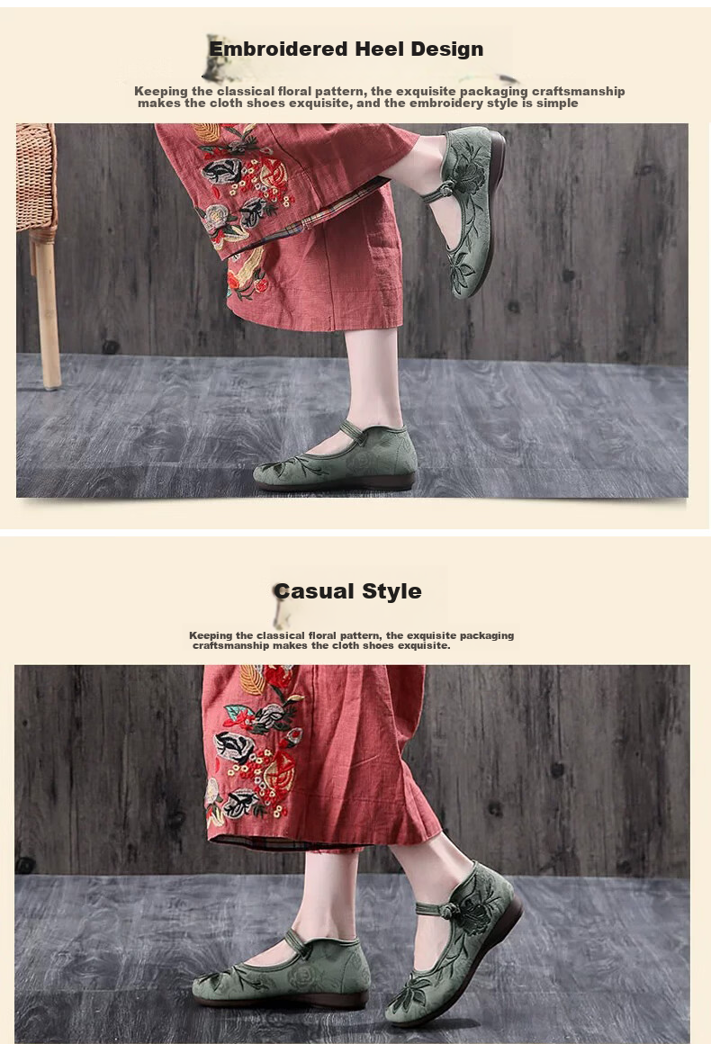 Weizhi Embroidered Shoes for Women, Flat Slip-On, Chinese-Style Hanfu Shoes, Ethnic Style, Old Beijing Cloth Shoes, Mom Shoes, Size 39 4