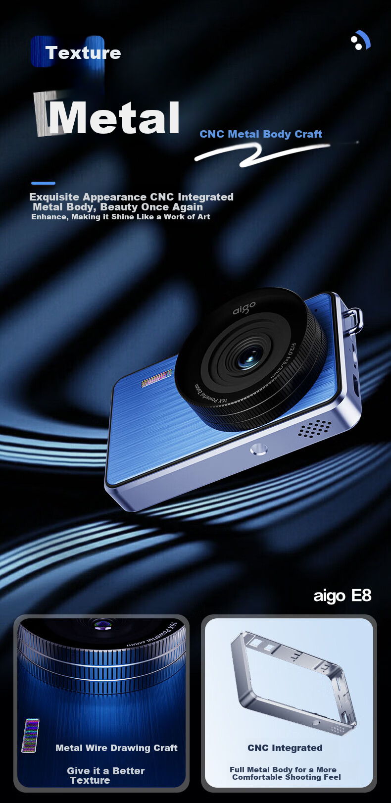 Aigo E8 Student Digital Camera, Touchscreen Compact Camera, Metal Body, Campus High-Definition Travel Alternative Ccd, Front And Rear Dual Cameras for Selfies, 64GB White 5