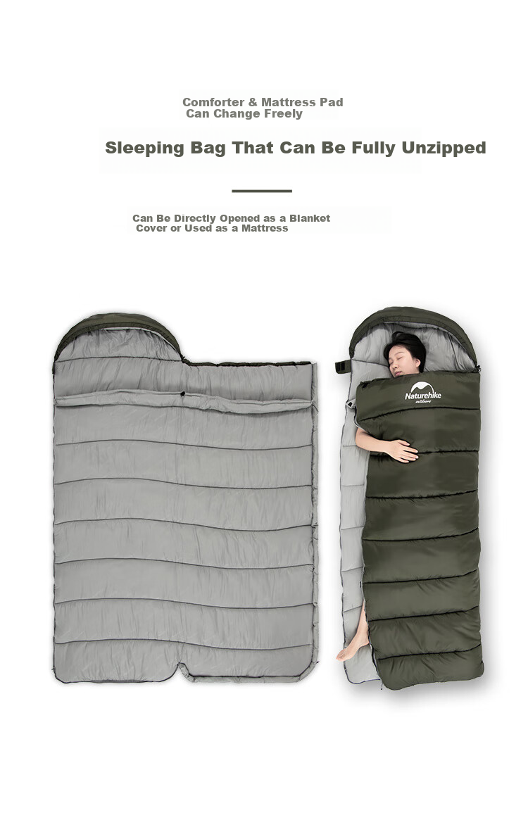 Naturehike Nuoke U Series Envelope Sleeping Bag with Hood for Adults, Outdoor Camping Sleeping Quilt, Splicing, Thickened, Cold-Resistant And Warm Sleeping Bag 3
