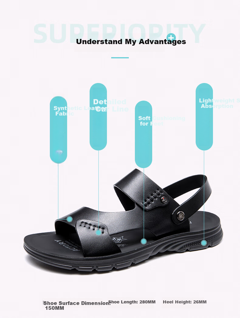 Aokang Official Men's Sandals, Summer Beach Shoes with Soft Soles, Comfortable And Breathable, Two-Way Wear, Men's Slippers, Casual Shoes, Black, Size 39 2