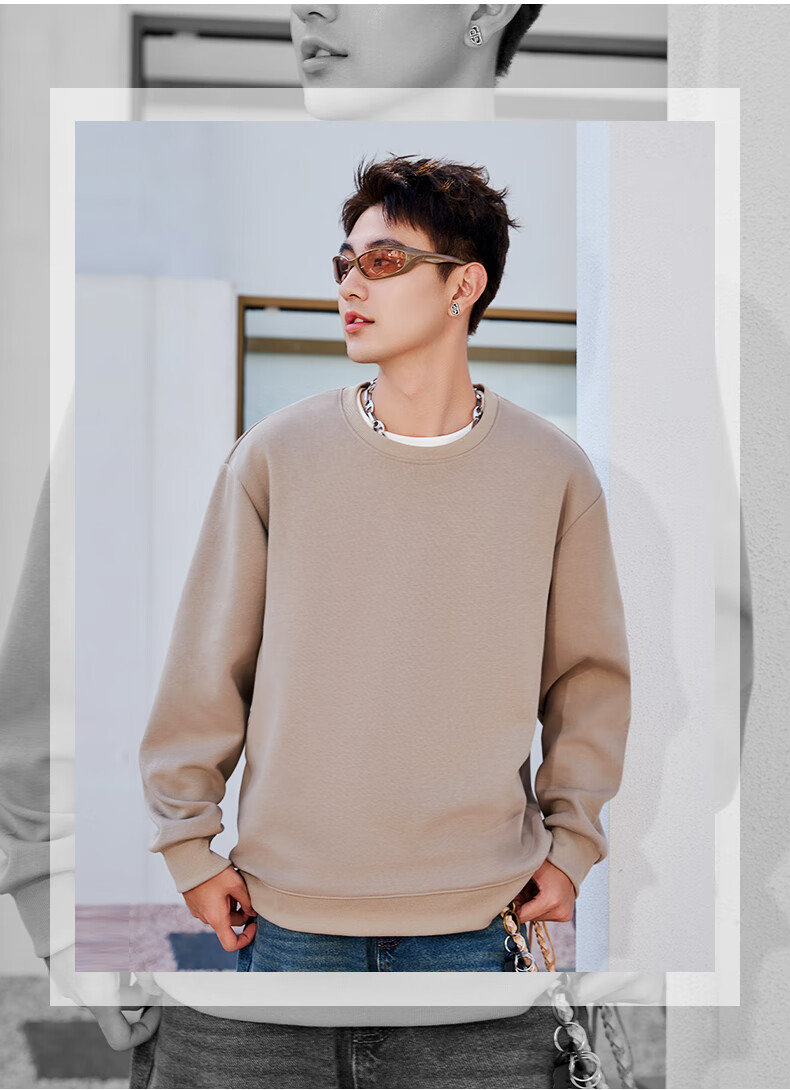 Baleno Crew Neck Sweatshirt Men 320G Heavyweight Simple Versatile Spring Autumn Long Sleeve Loose Fit Plus Size Couple Jacket 13