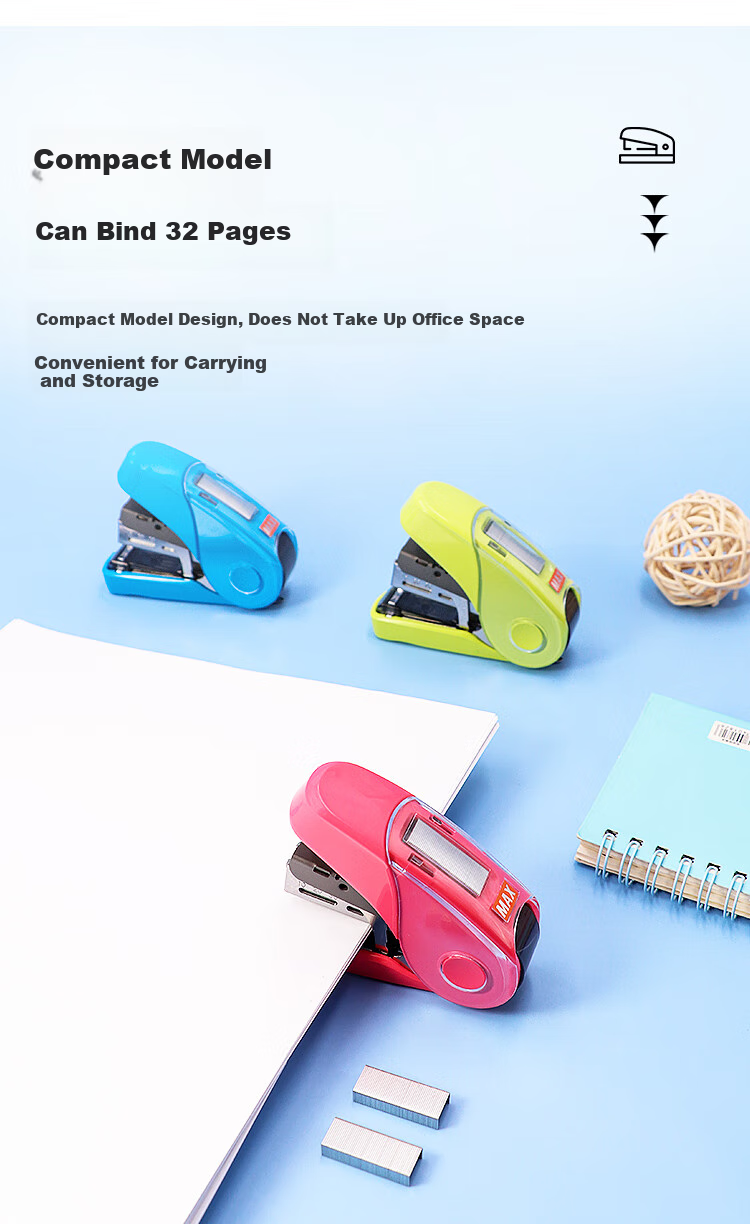 MAX HD-10FL3K Flat-Standing Low-Effort Stapler, Student Office Small Stapler with Staple Remover, Can Staple 2-32 Pages, Compatible with No.10 Staples, Gree 2