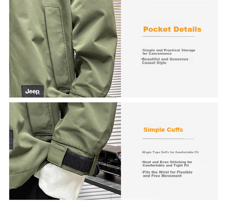 JEEP Men's Jacket, Spring And Autumn Casual Loose Windbreaker Workwear Clothing, Black, 3XL 6