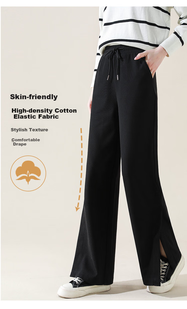 Dme [Knitted Pants] Spring And Autumn Commuter Women's Trousers with Drawstring Elastic Waist Straight Casual Wide-Leg Pants for Wome 5