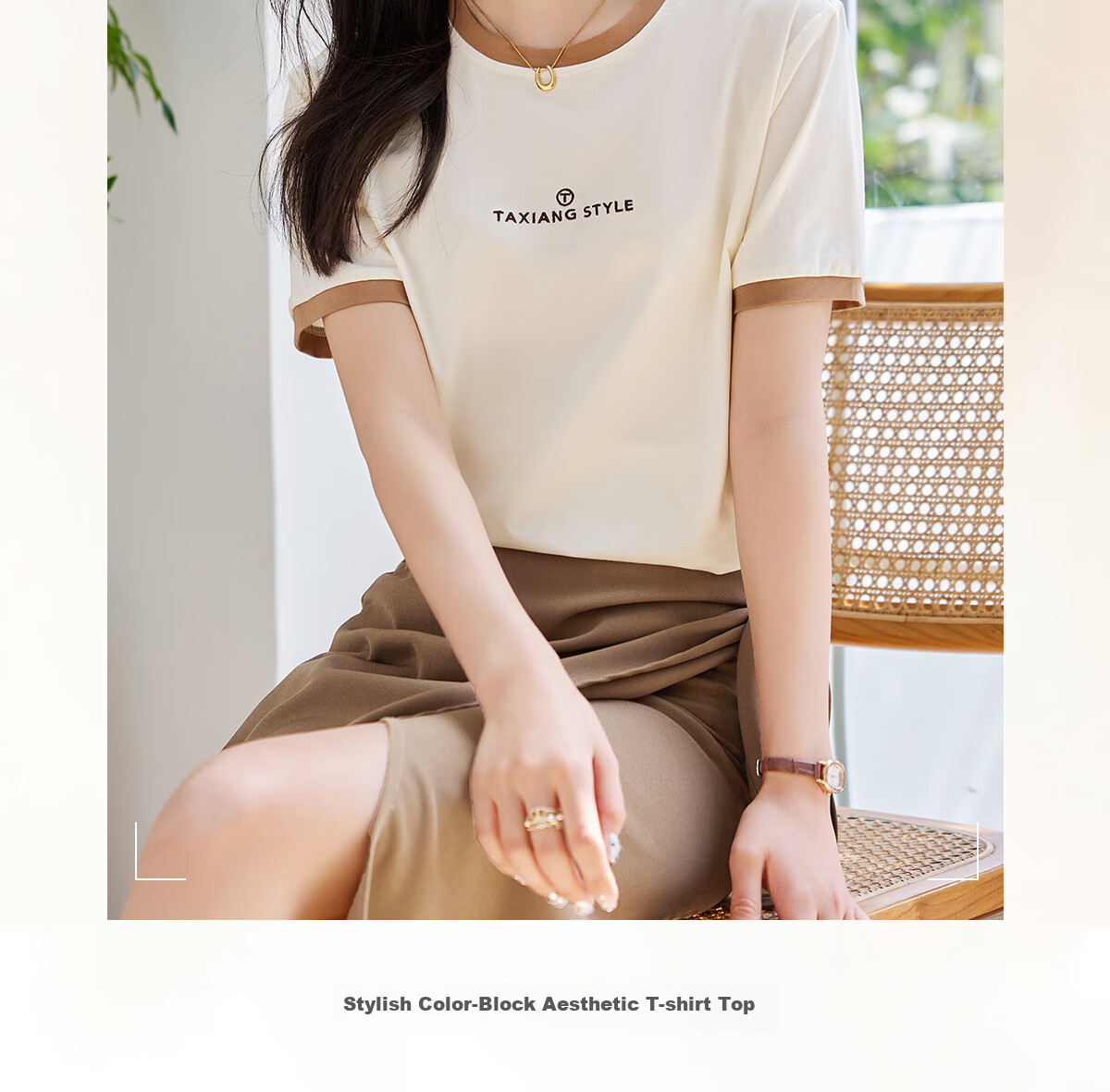 Taxiang Women's Short-Sleeve T-Shirt with Contrasting Color Letter Print, Simple Versatile Base Layer Top T143T1386 1