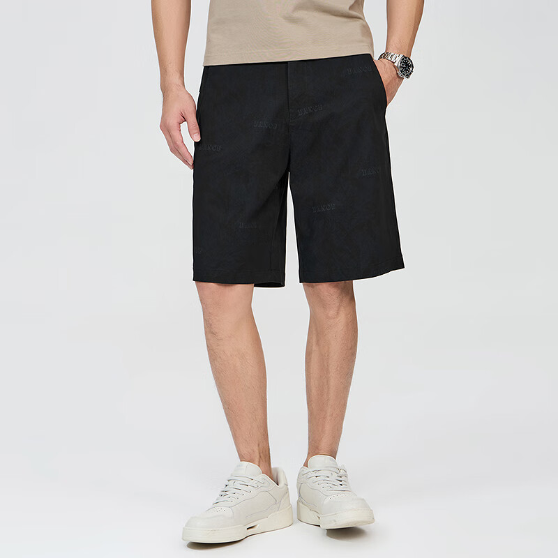 DANCING WOLVES [Comfortable Cotton Spandex] Summer Versatile Trendy All-Over Letter Print Breathable Men's Casual Shorts, 001 Black, Size 29