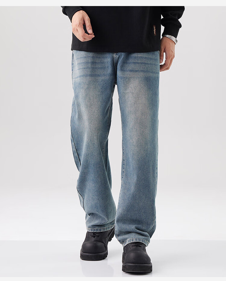 Yipintiancheng Fashion Straight-Leg Jeans for Men, 2025 Autumn Vintage Wide-Leg Pants, Loose-Fitting Trendy Versatile Long Trousers for Me 4