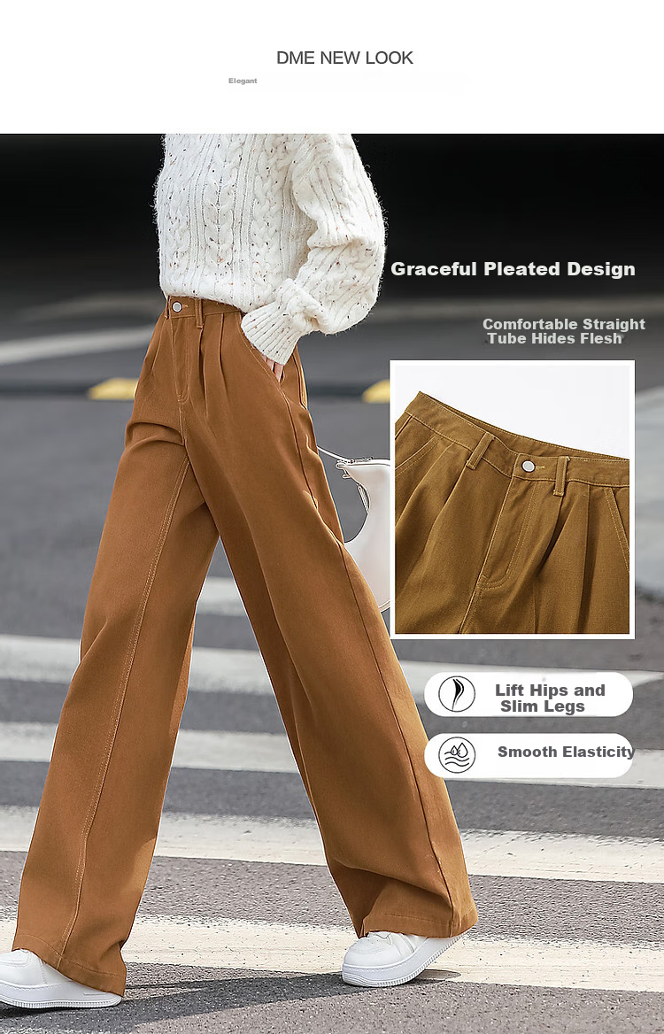 Dme [Long Legs Secret] Winter City Simple Style Design Pleated Colorful Straight-Leg Slimming Versatile Women's Jeans 4