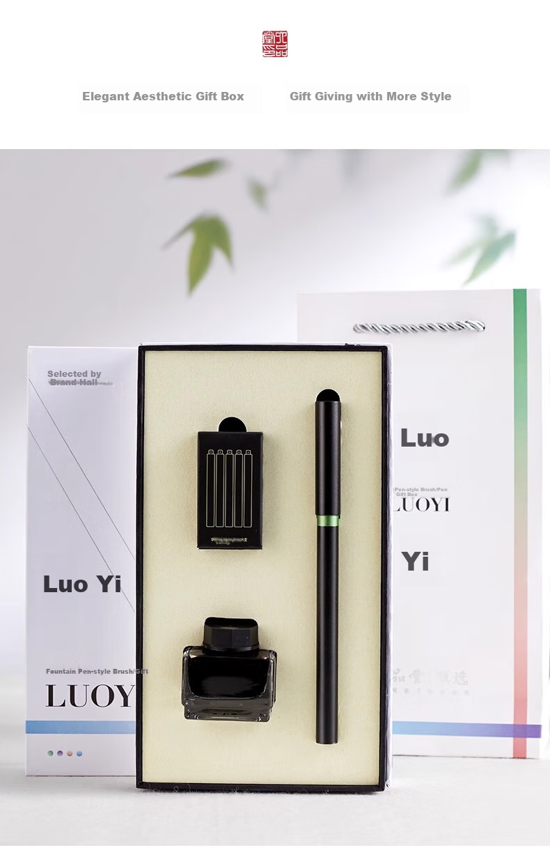 Liupintang [Mid-Autumn Festival Gift] Fountain Pen-Style Calligraphy Brush Professional Wolf Hair Soft Brush Small Regular Script Brush for Beginners Running Script Water-Style Practice Set Scientific Calligraphy Brush Ink Cartridge 14
