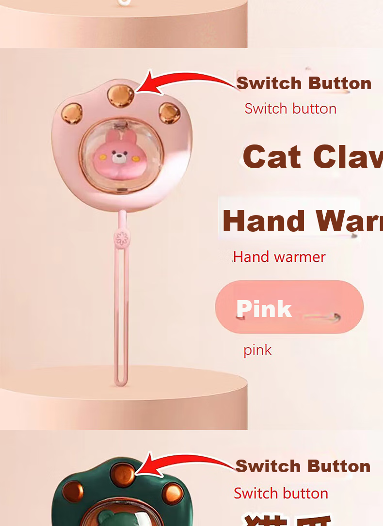 Dipuer Cat Paw Hand Warmer for Women, Rechargeable Hand Warmer Egg for Students And Children, Mini Portable Menstrual Belly Warmer - White 10