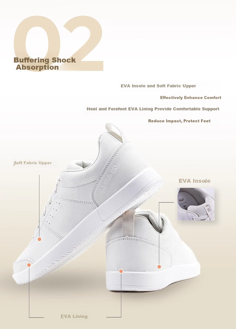 DECATHLON White Sneakers, Skateboard Shoes, Tennis Shoes, Shock-Absorbing, Breathable, Couple Shoes, Off-White, Size 41-4423219 8