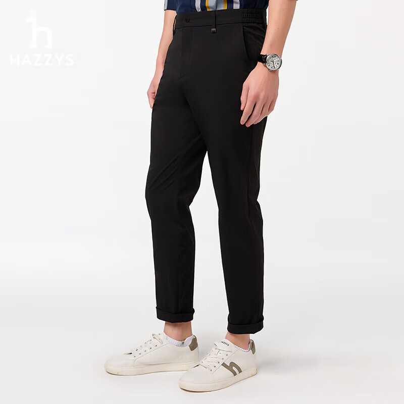 HAZZYS Men's Clothing, Solid Color Commuter Casual Pants ATDZP0CAX94, Black BK, Size 33 (175/80A)