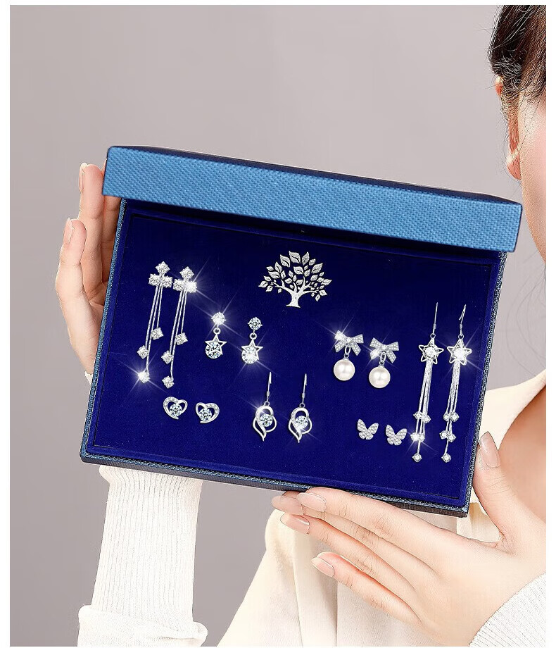Zhoubaifu Silver Needle Weekly Earrings for Women, Gift Box Set, Birthday And Christmas Present for Girls 2