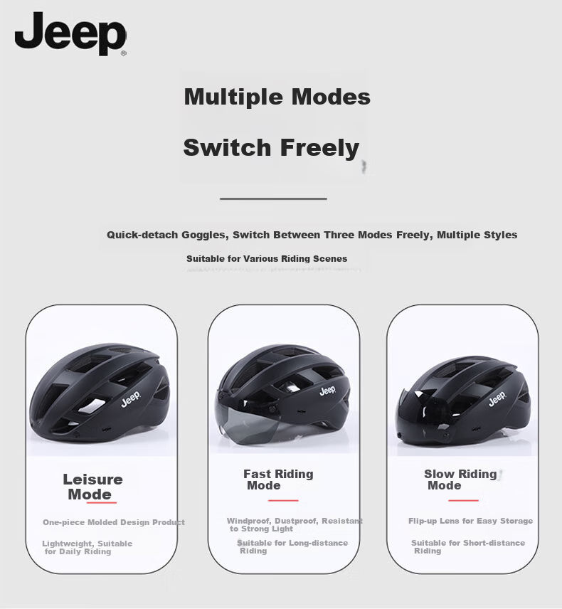 Jeep Integrated Bicycle Helmet with Goggles, One-Piece Molded Design, Unisex Breathable Mountain And Road Bike Safety Helmet 6