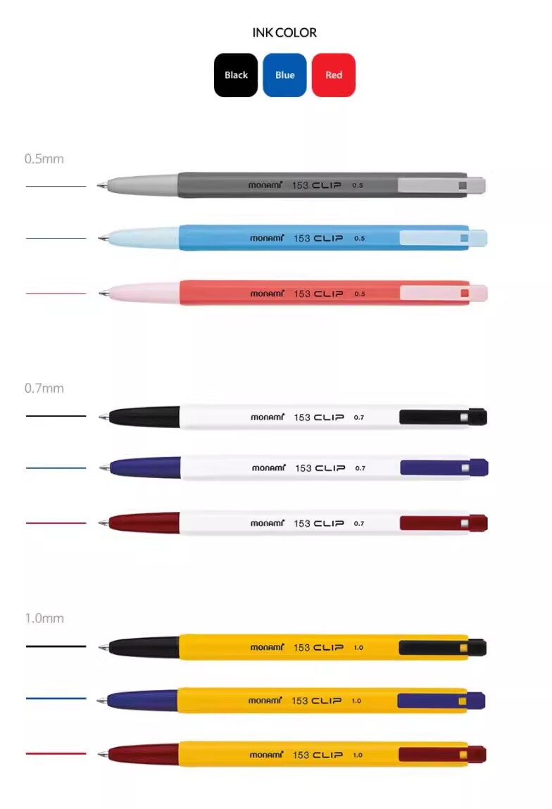 Monami Imported BIC Hexagonal 1.0mm Retractable Ballpoint Pen Set of 3 (Black, Blue, Red) Smooth Writing Vintage Style 01069 5