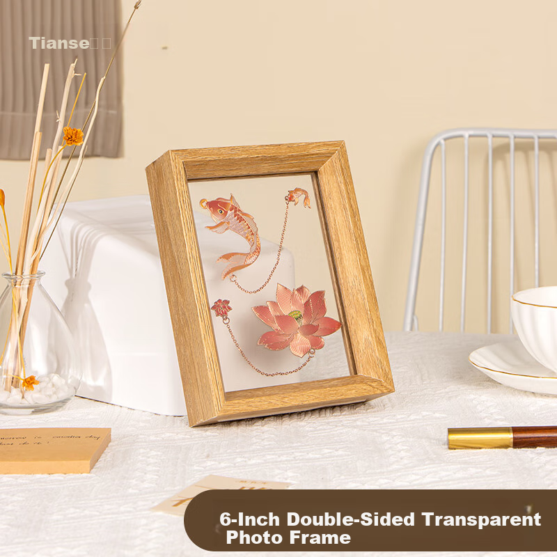 TIANSE 6-Inch Double-Sided Transparent Photo Frame, Plant Specimen Frame, Paper-Cutting Frame, Mounting Frame, Photo Book Frame, Double-Sided Transparent Glass Leaf Specimen Frame, Display Stand, Embossed Display Frame TS-6506