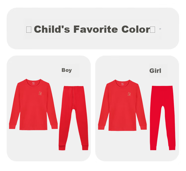 Hodohome Children's Thermal Underwear, Girls' Bright Red Lucky Year Pure Cotton Autumn Top And Pants, New Year Greeting Outfit, 222 165 6