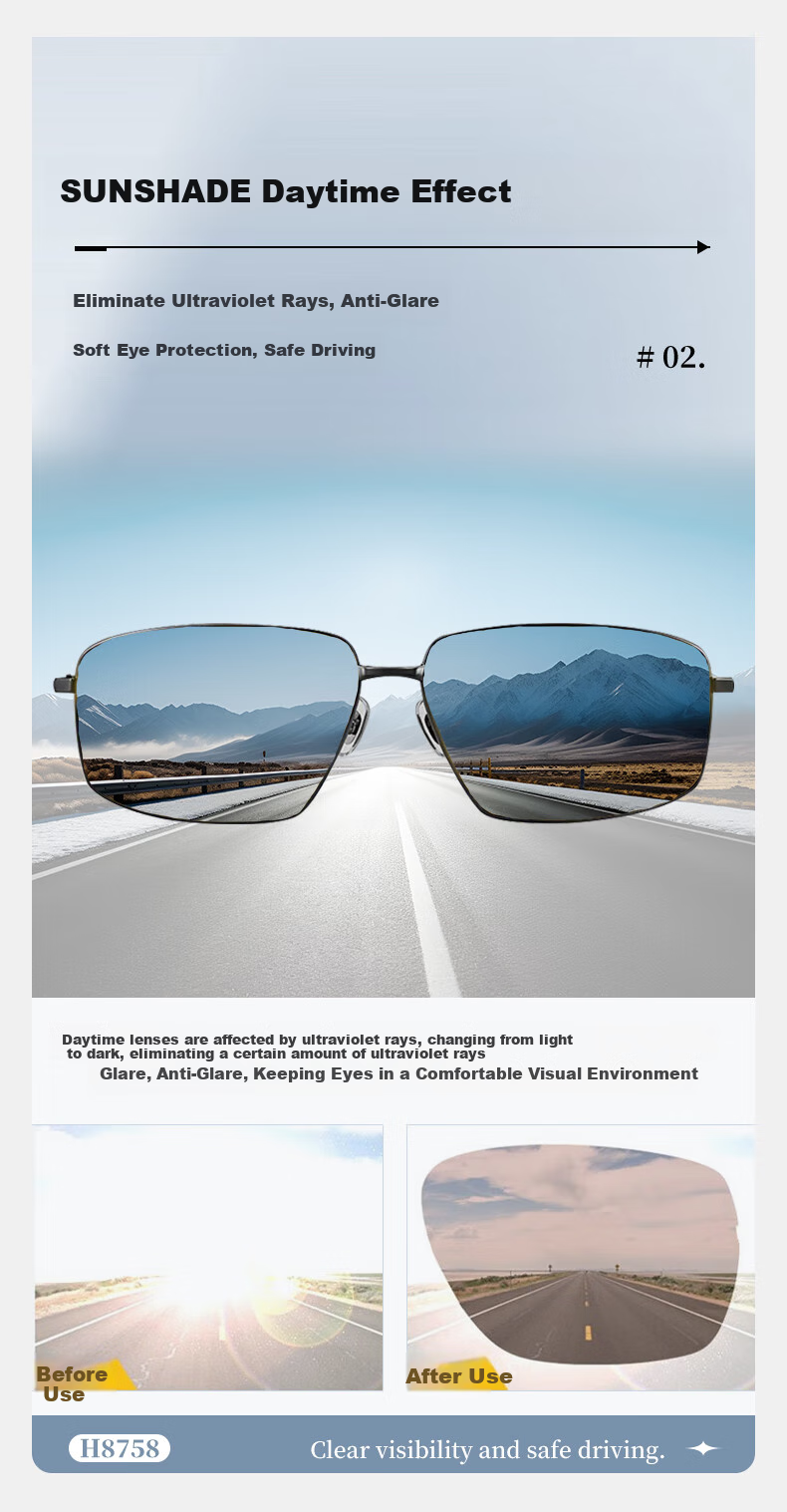 HELEN KELLER Day And Night Photochromic Glasses for Men And Women, High-Definition Driving Sunglasses H8758Y01 3