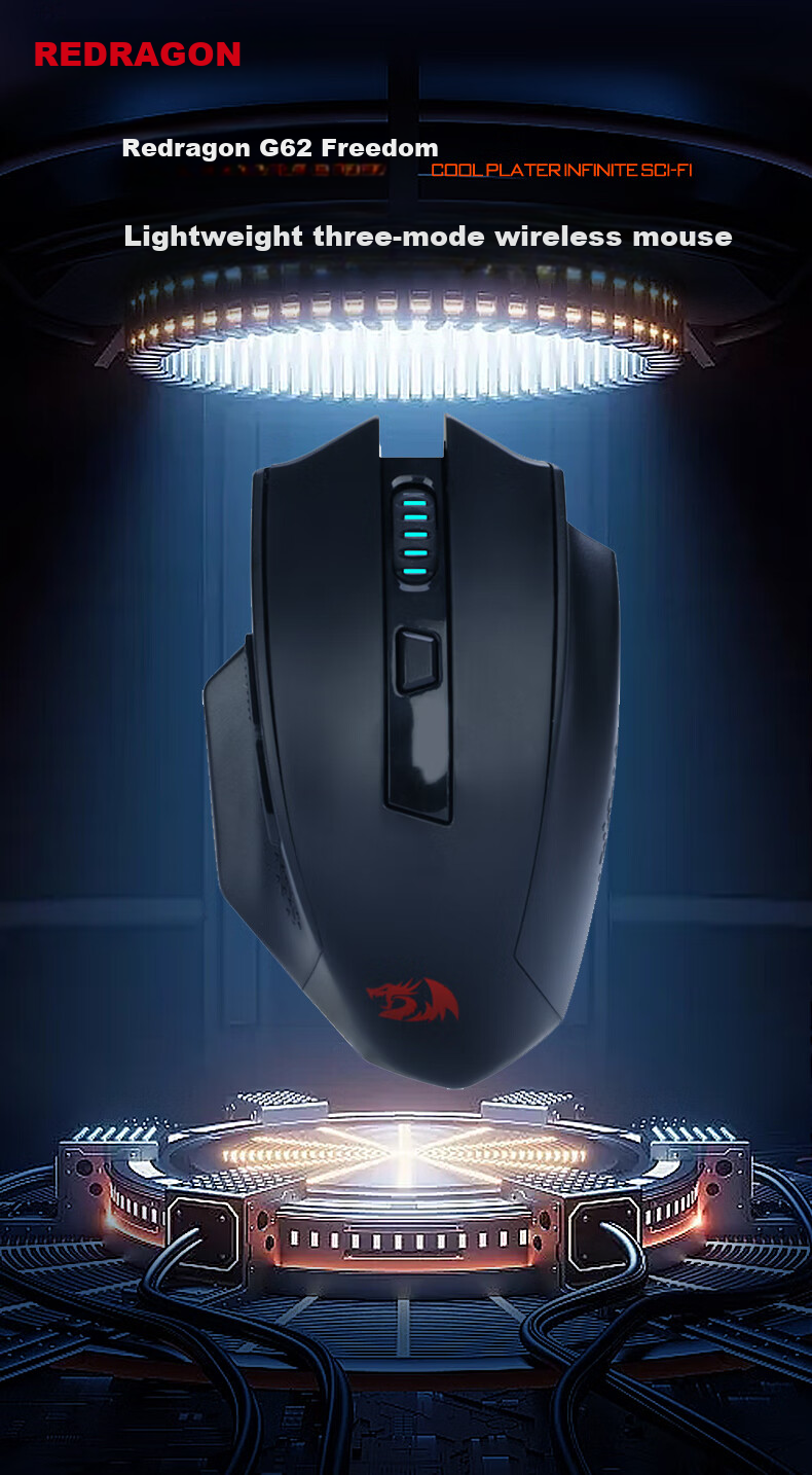 REDRAGON G62 Medium to Large Hand Size Bluetooth 2.4G Wired Tri-Mode Gaming Mouse Ergonomic Lightweight Gaming Mouse Basic Model - Black 1