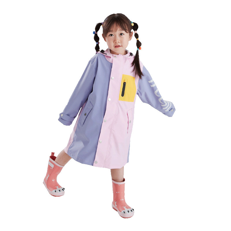 Qinfeimanyuyi Children's Long Raincoat, Full Body Waterproof, for Boys And Girls, Students, Sun And Rain Dual-Use, Extended Foot Coverage, Illusion Purple & Peach Pink, 2XL, Heavy Rain Protection, Essential for School Opening, Ages 6-12