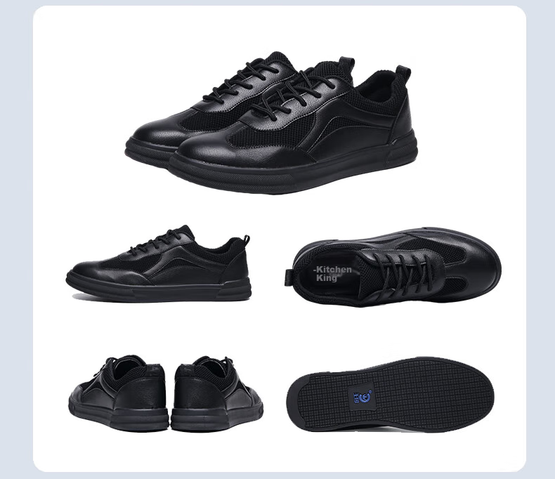 Chuwang Kitchen Non-Slip Oil-Resistant Work Shoes, Chef Casual Shoes, Breathable Summer Flyknit Mesh L006, Men's - Black, Size 42 17