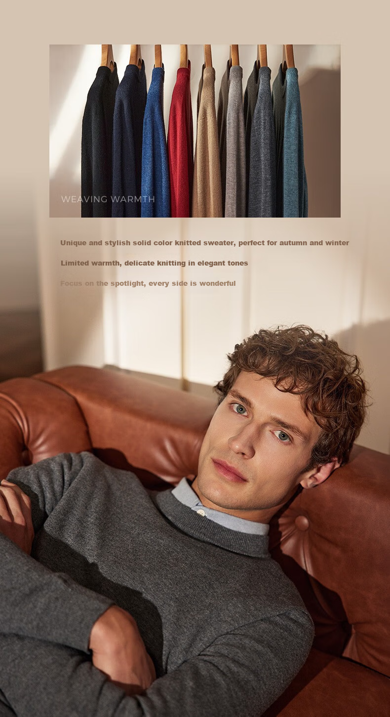 SEPTWOLVES Men's Wool Sweater, Autumn And Winter, Merino Wool Thin Style, Colorful, Cold-Resistant, Warm, Business Casual Base Layer Thin Sweater 3
