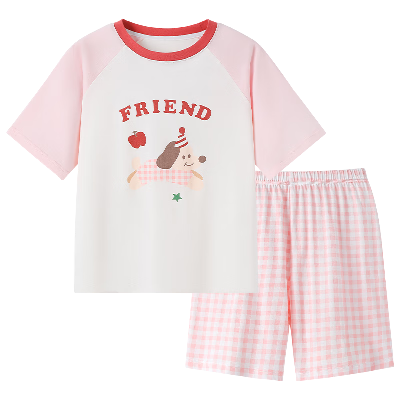 Inbolun Girls' Short Sleeve Set Summer Lightweight Children's Homewear Big Kids Girls' Pajamas 20898 Light Pink 130