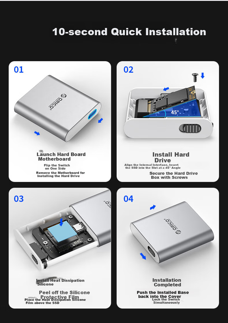 ORICO 2230 External Hard Drive Enclosure M.2 NVMe SSD Enclosure Compatible with IPhone 16, Laptops, Tablets, Electronic Urine Bags, External SSD Expansio 9