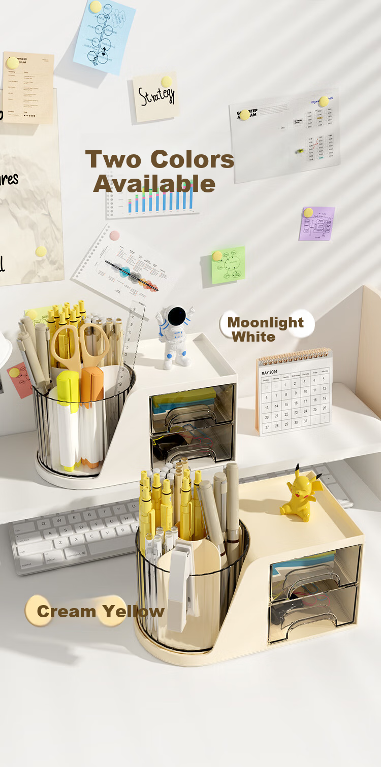 Jinzhi Multifunctional Rotatable Pen Holder/moonlight White, Large Capacity Storage Box, Student Desktop Children's Desk Organizer, Office Multi-Functional Pen Container, Cosmetic Storage Box 2