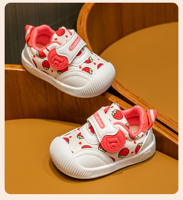 ThomBaker Toddler Shoes, Spring And Autumn Pre-Walking Shoes for Infants, Non-Slip Soft Sole Children's Shoes for Boys And Girls, Red Strawberry, Size 18 4