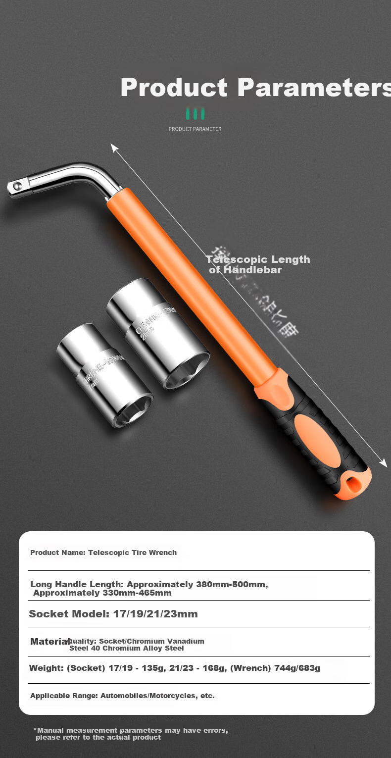 Baolian Car Tire Wrench, L-Shaped Extendable Detachable Socket, 17/19/21/23 Hexagonal Sleeve, Auto Repair Tool Wrench 9
