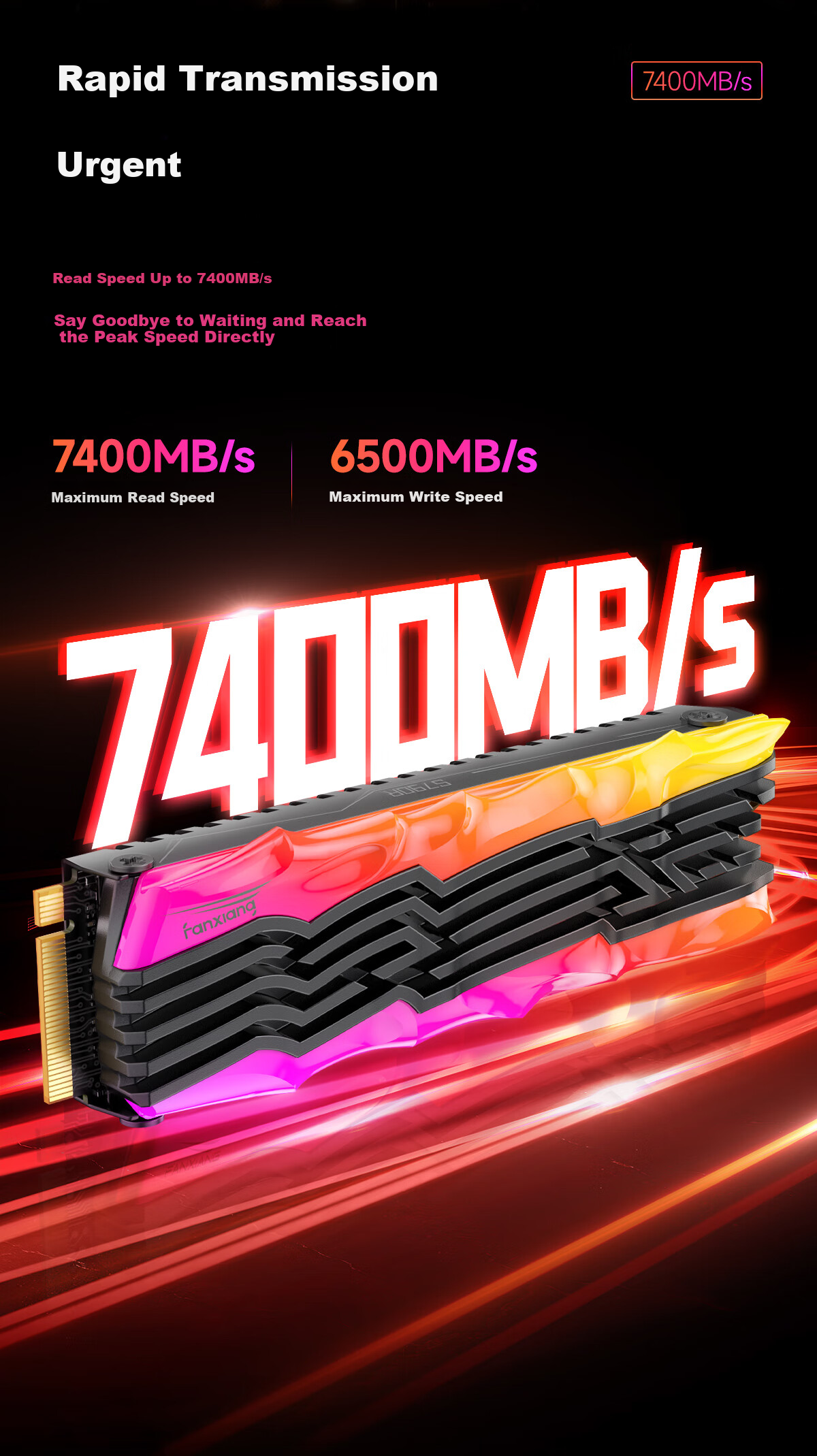 FANXIANG 1TB SSD Solid State Drive, M.2 Interface NVMe Protocol PCIe4.0 TLC NAND TLC RGB Colorful Lighting Effects, Read Speed 7400MB/s, Computer Upgrade S790R 4