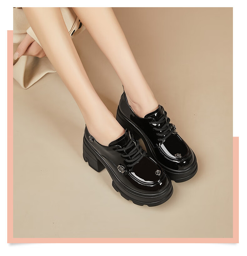 DAPHNE Women's High Heels with Chunky Heel, Fashionable Embellished Soft Sole, Height-Increasing Leather Shoes, Suitable for Dates And Commuting, Single Shoes for Women, Black, Size 38 3