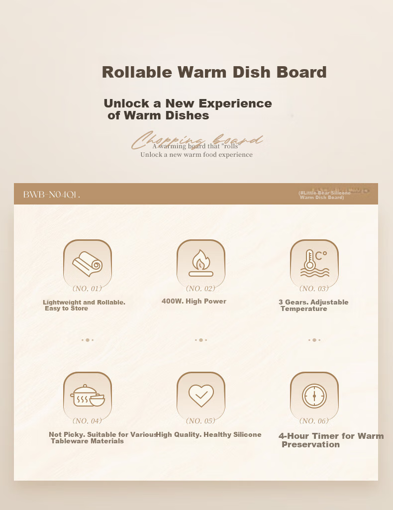 Bear Folding Food Warmer Plate, Silicone Heating Pad, Table Mat, Multifunctional Heating Mat, Flexible Plate for Defrosting And Warming Milk BWB-J04C7 3