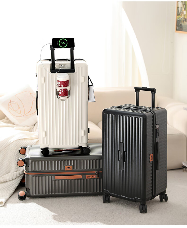 Reebok Suitcase, PC Trolley Case, Multifunctional Large Capacity Travel Luggage, Password Lock Suitcase, Leather Case, Hao Kong Bai 24 Inches 8