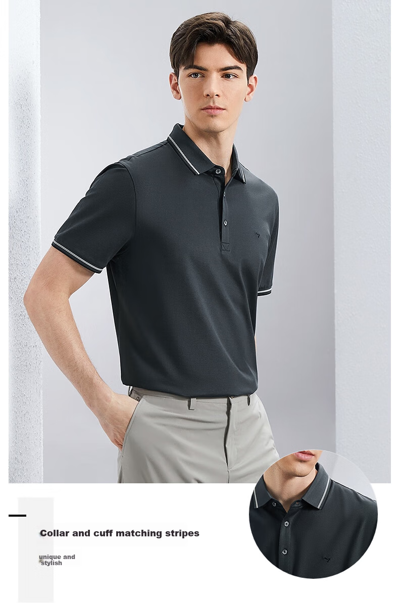 SEVEN [Silk Cotton Blend] Short-Sleeve Polo Shirt with Collar for Men, Spring And Summer Business Casual Men's Top 2