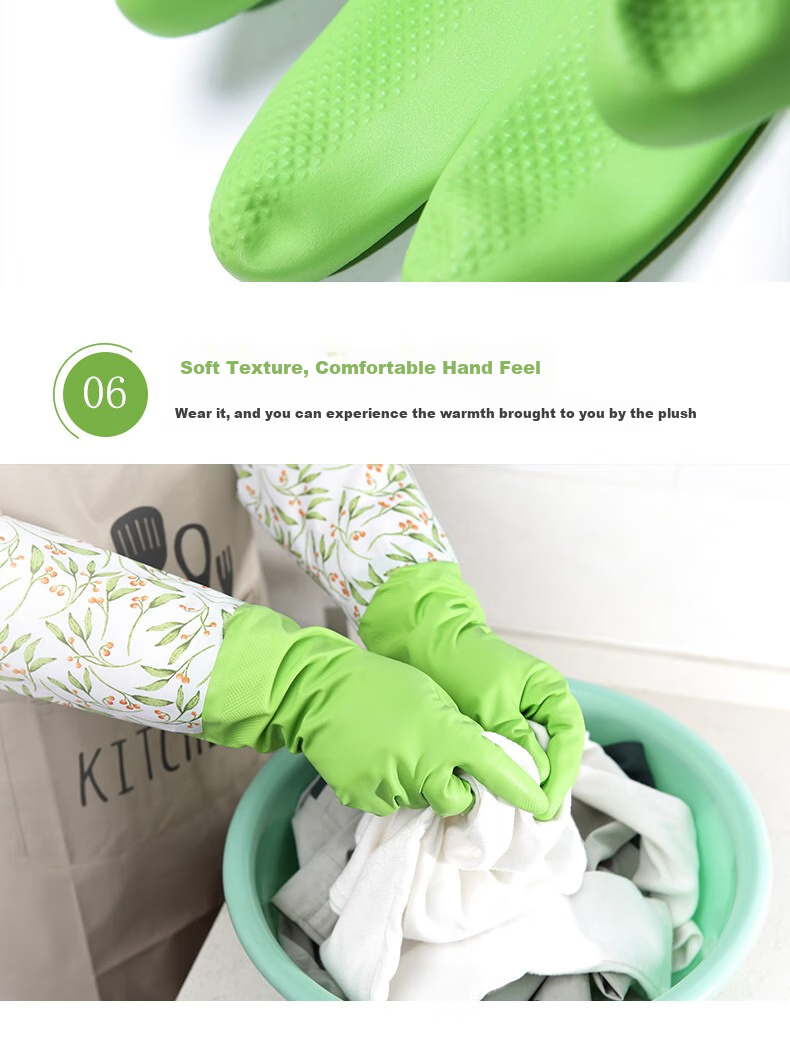 Kelinlai Flocked Nitrile Gloves, 2 Pairs, Medium Size M, Oil-Resistant, Wear-Resistant, Non-Slip, Waterproof, for Home Use, Dishwashing, Oil-Proof, Household Cleaning 10