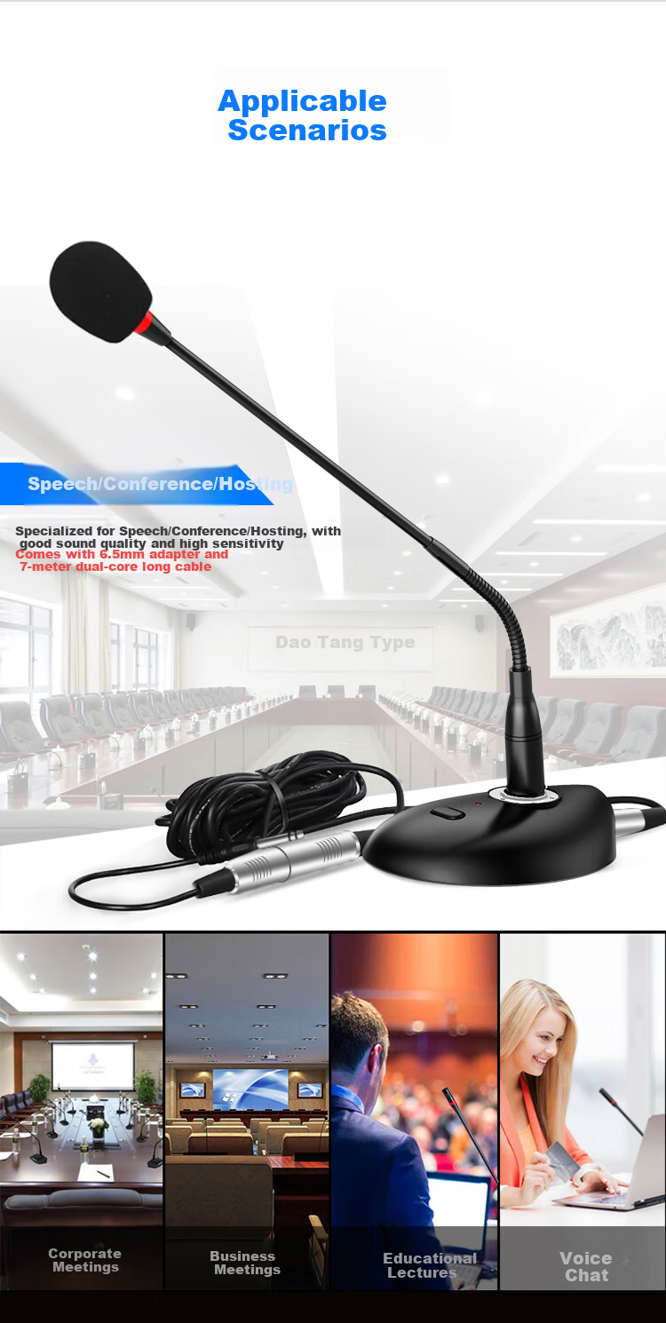 SAST Conference Room Audio Equipment, Professional Wired Condenser Microphone, Broadcast Desktop Stand, Neck-Style Training Computer Mixer, 48V Power Supply, Single Neck-Type Microphone H3 5