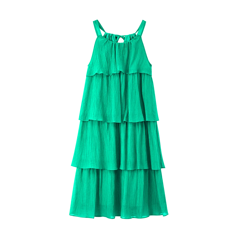 Demana Heavy Texture Layered Strap Dress Summer Vacation Vintage Brick Red Elegant Cake Dress